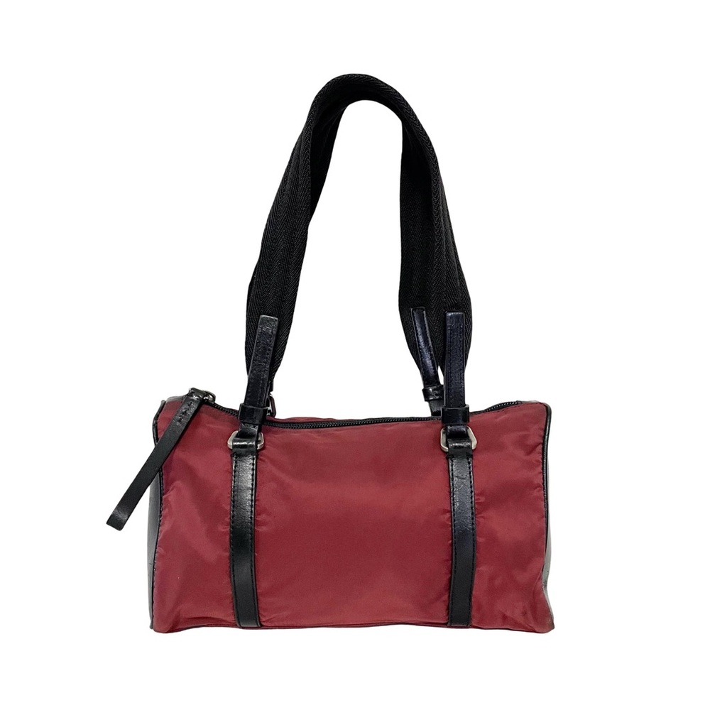 Prada 90s burgundy red nylon black leather shoulder Boston bag - Picture 2 of 10